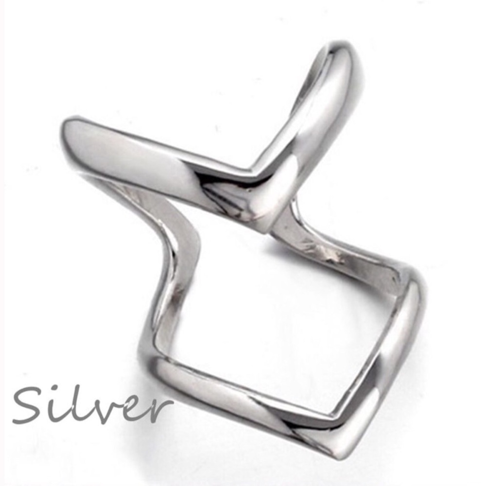 Silver Open Double "V" Midi Knuckle Ring Size 6