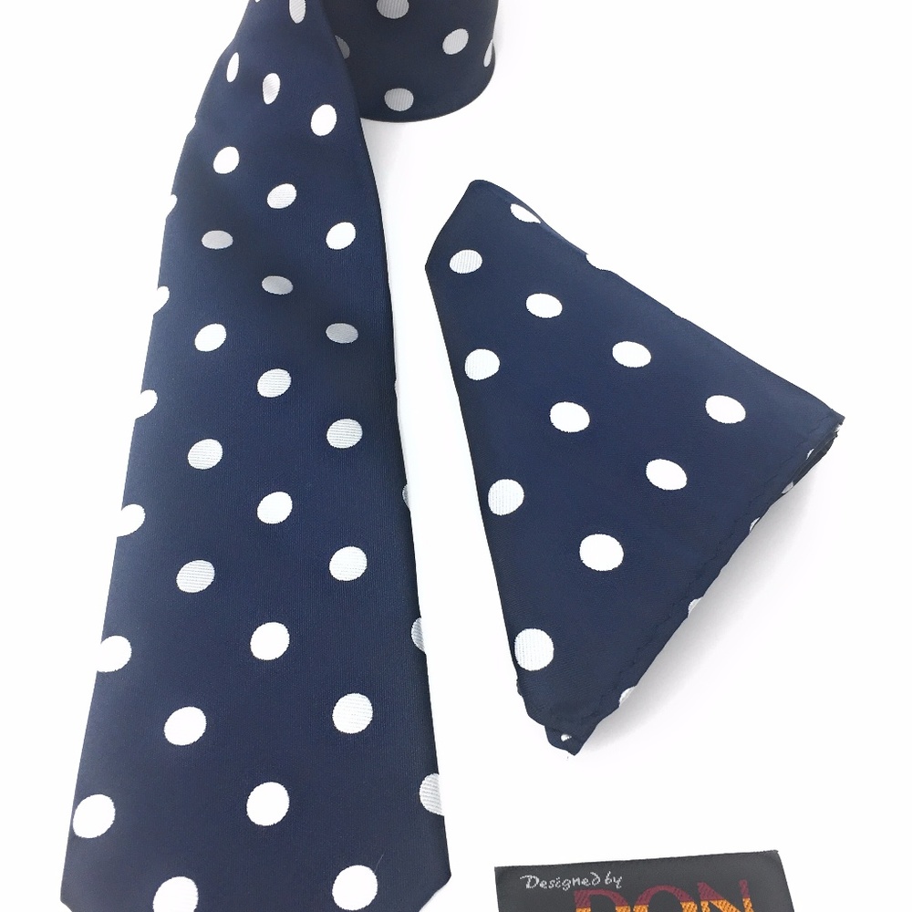 Navy Blue with White Dots 100% Necktie DLT011