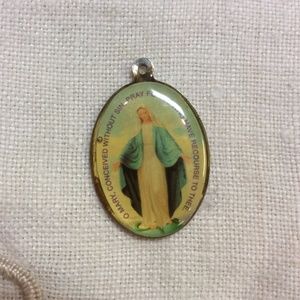 Vintage Jewelry - Mother Mary Religious Angel Charm Enamel Vintage Jewelry - Mother Mary Religious Angel Charm Enamel