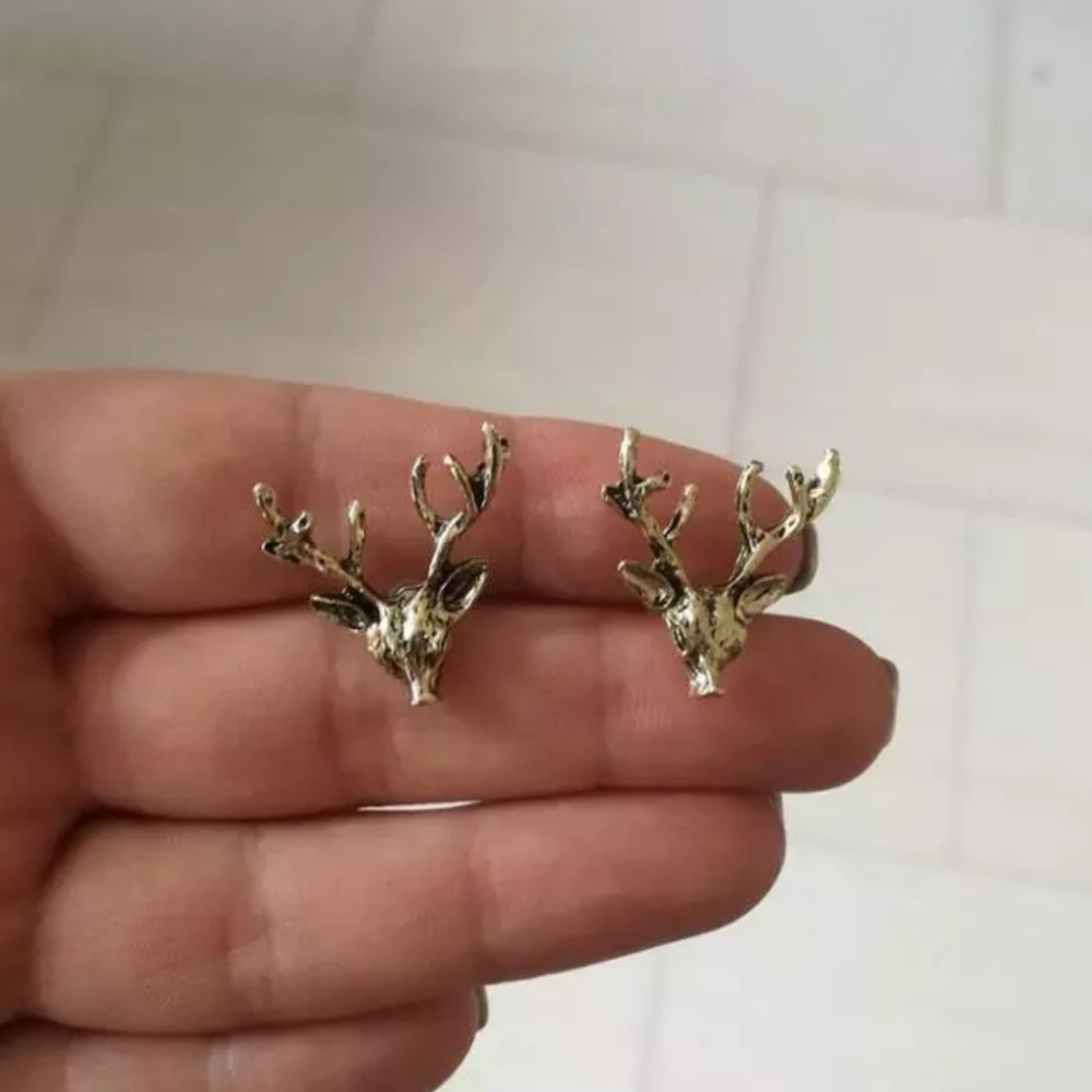 Gold Tone Deer Antler Stud Earrings - Picture 5 of 6