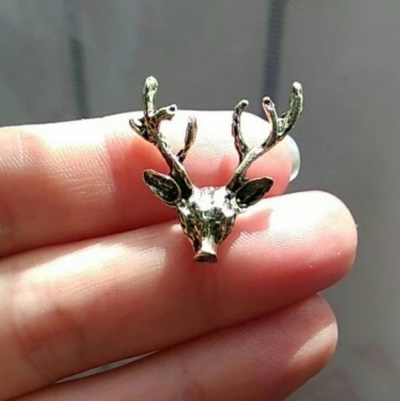 Gold Tone Deer Antler Stud Earrings - Picture 6 of 6