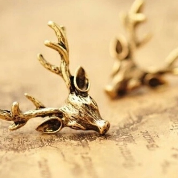 Gold Tone Deer Antler Stud Earrings - Picture 3 of 6