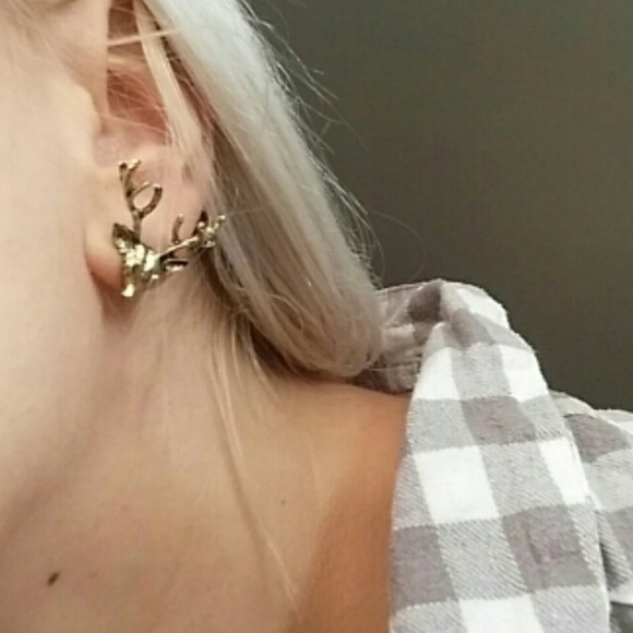 Gold Tone Deer Antler Stud Earrings - Picture 4 of 6