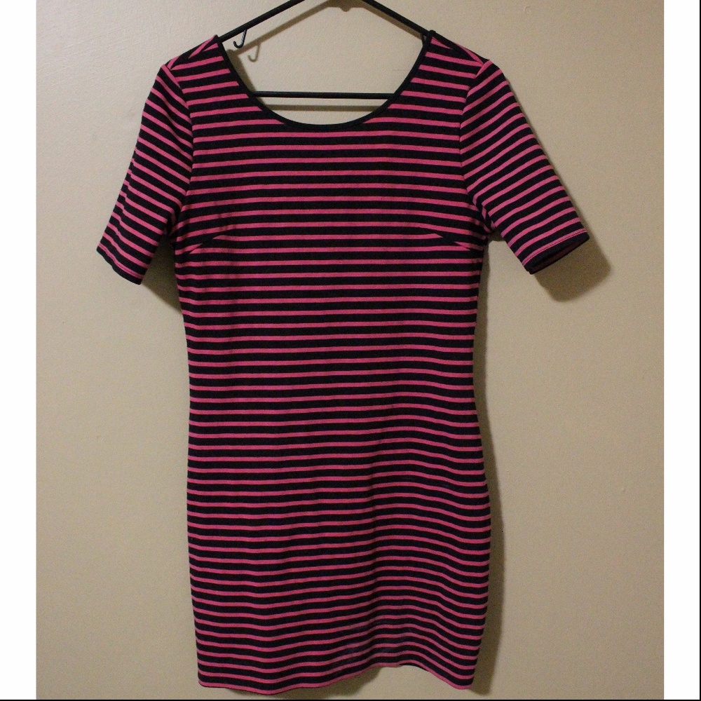 Francesca's Scoop Back Striped Mini Dress