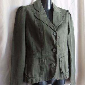Ann Taylor LOFT Olive Green Princess Blazer | Cotton Blend Puff Sleeve Jacket
