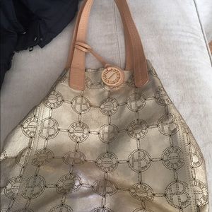 Gold leather tote
