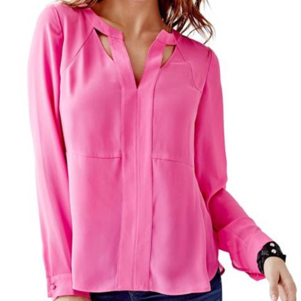 Guess Cut out long sleeve pink blouse, XXS. NWT