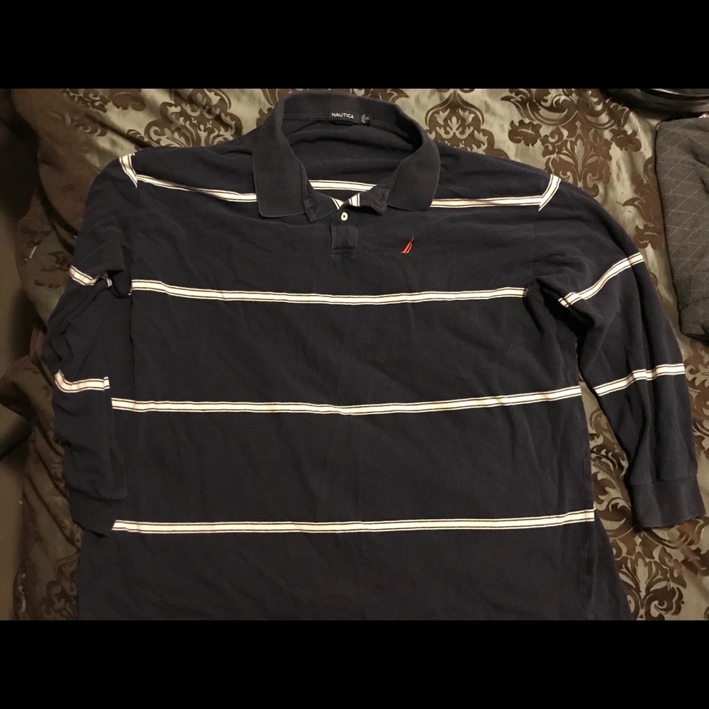 Nautica 3XL Long Sleeve Polo Navy w/White Stripes