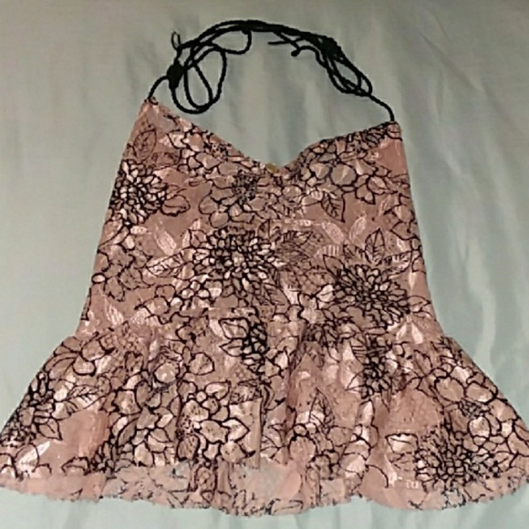 Peachy Pink Tie-Up Halter Crop Top - Picture 3 of 3