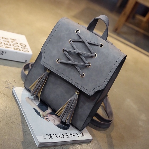 Trendy criss cross string w tassel backpack - Picture 7 of 7