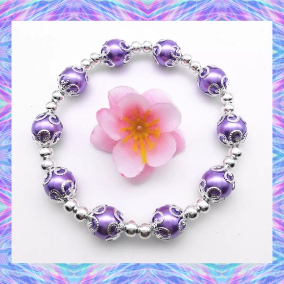💜NEW Lavender Pearl Beads /Silver Stretch - Picture 3 of 3