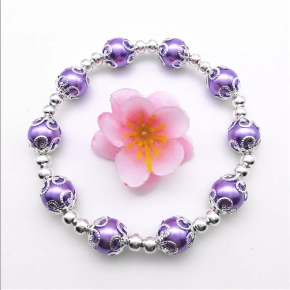 💜NEW Lavender Pearl Beads /Silver Stretch - Picture 2 of 3