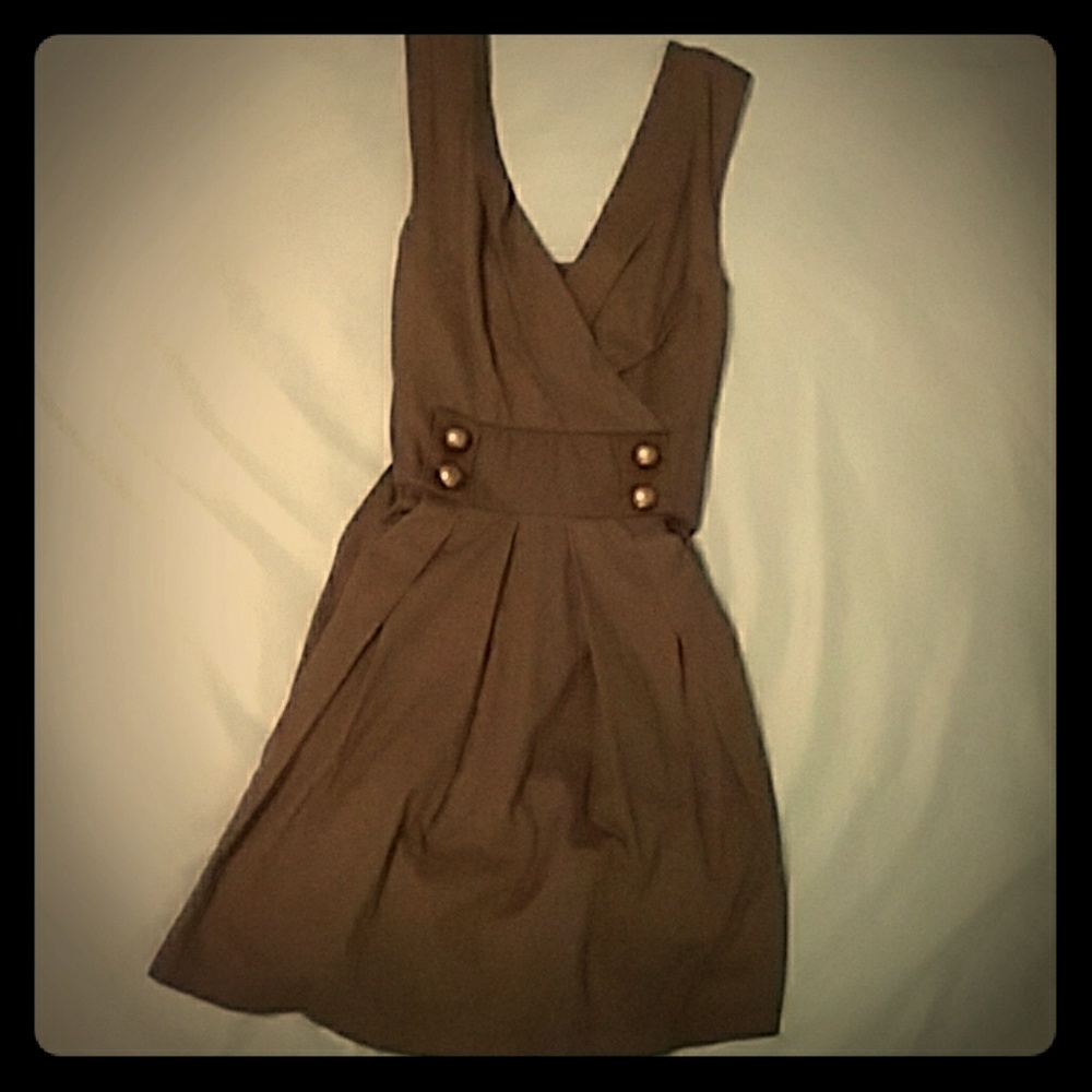 Short Deep V neck army green dress (w pockets!)
