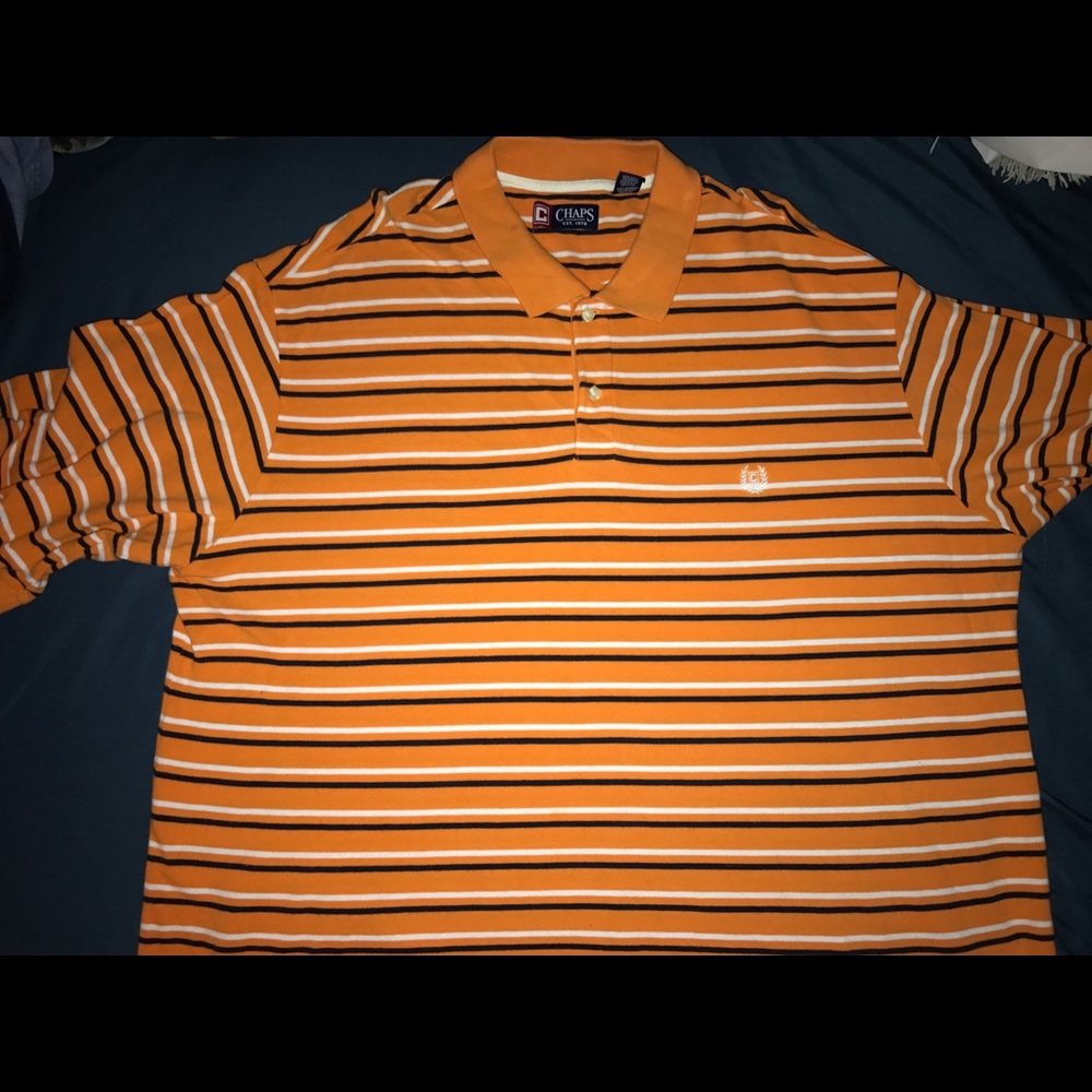 Chaps 4XLT Men’s Polo Orange W/Navy & White Stripe