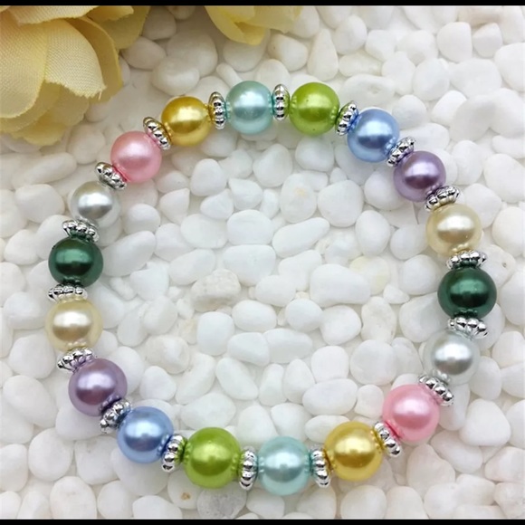 💐NEW MultiColor 8mm Glass Pearl/Silv Brac - Picture 2 of 3