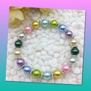 💐NEW MultiColor 8mm Glass Pearl/Silv Brac