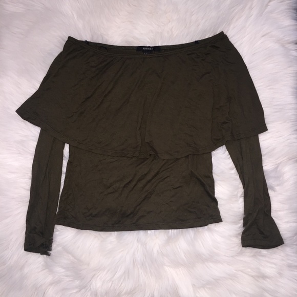 NWT OFF SHOULDER OLIVE DRAPE FITTED TOP BLOUSE M - Picture 5 of 5