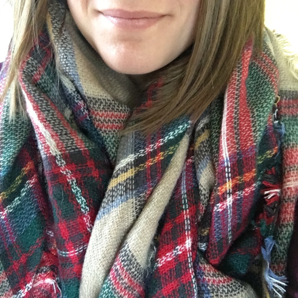 Large fall plaid blanket scarf