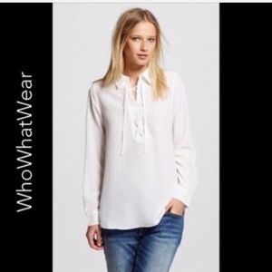 Who What Wear Collared Long Sleeve Blouse Top S