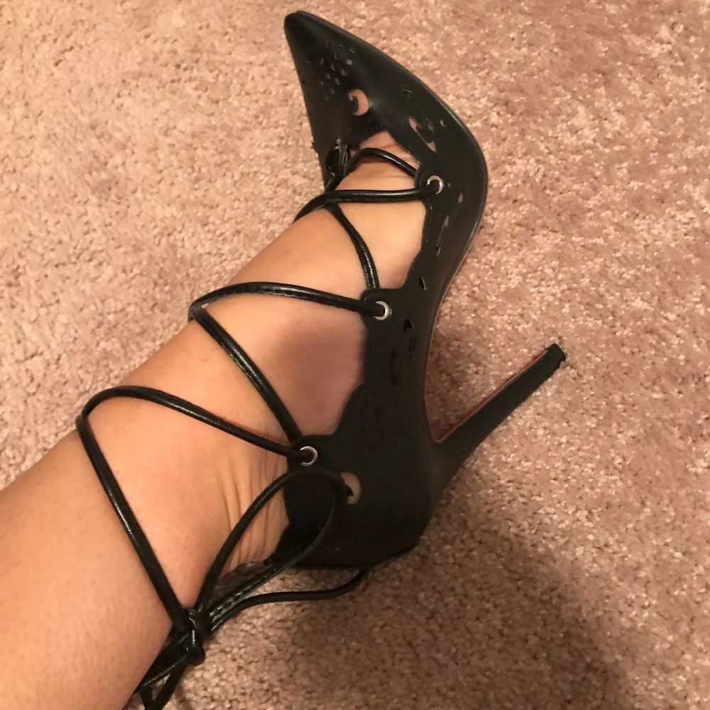 Black strap up stilettos