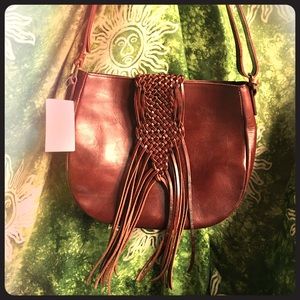 Lucky- Woven Braid Fringe Shoulder Bag- Brown