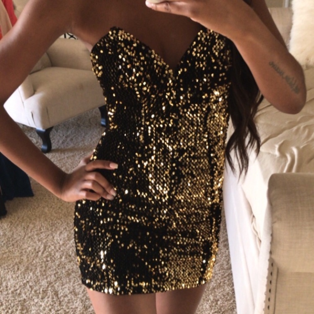 Mystic Gold & Black Mini Sequin Dress