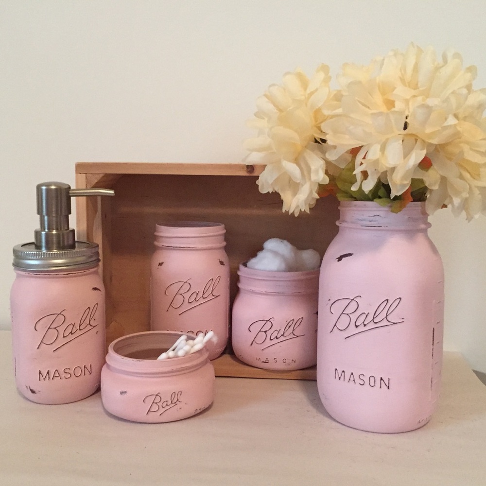 Perfect Pink Mason Jar Bathroom Set