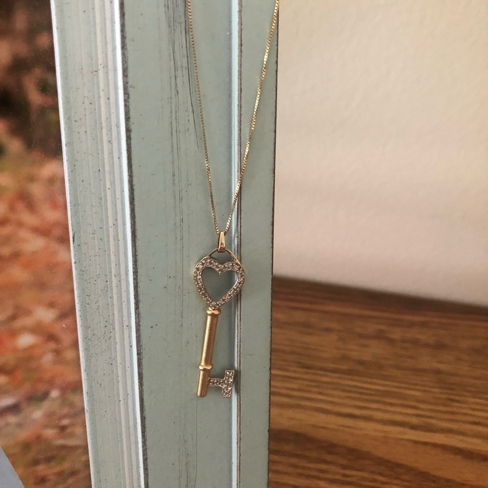 Gold diamond key necklace