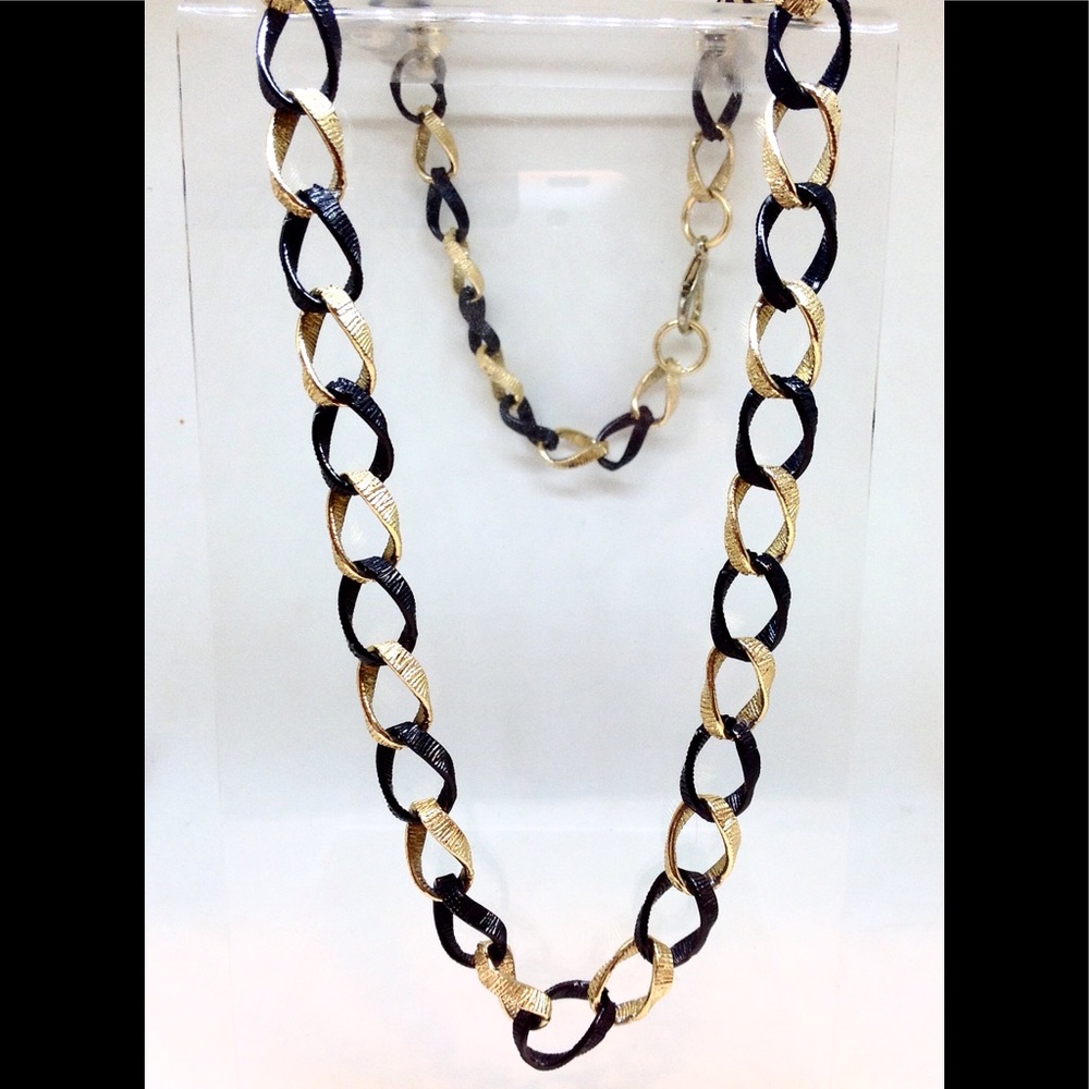 Gold & Black Ribbon Chain Necklace