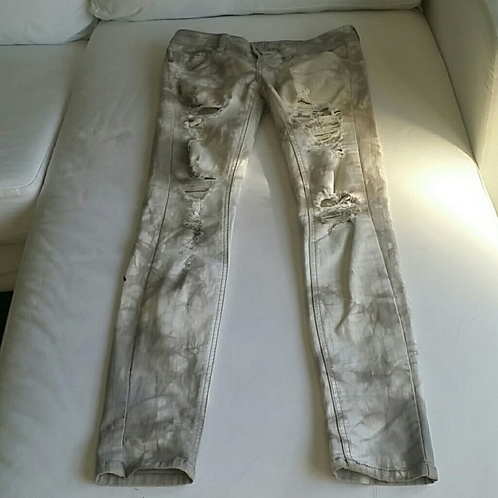 Designer deconstructed skinny jeans