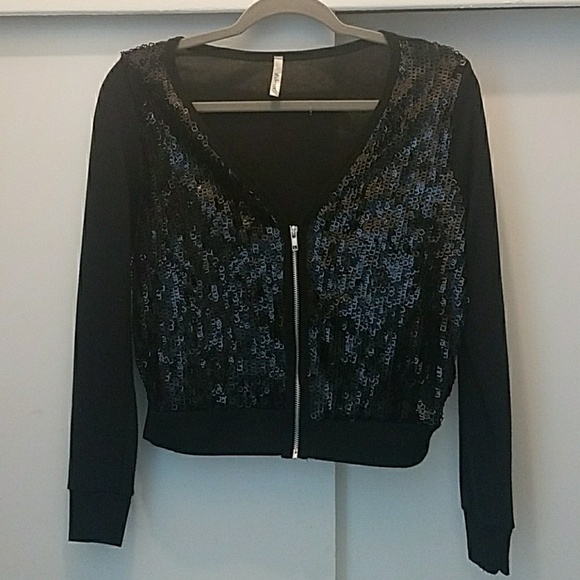 Black sequin zip sweater - Picture 1 of 2
