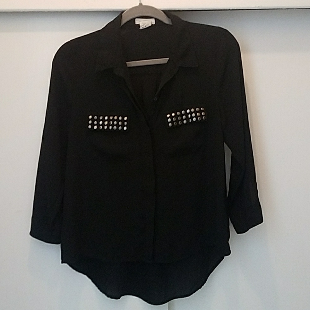 Edgy black blouse button up