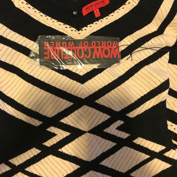NWT WOW COUTURE B&W OFF SHOULDER KNIT DRESS - S - Picture 6 of 7
