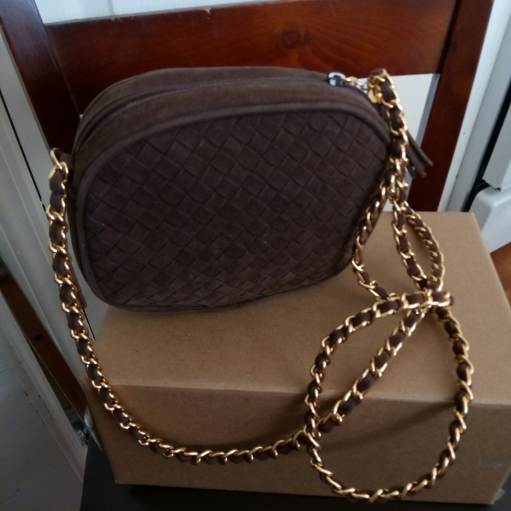 LORD & TAYLOR BROWN SUEDE CROSSBODY BAG