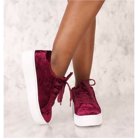 ๐LAST ONE! CLEARANCE Wine Crushed Velvet Sneakers - Picture 3 of 4