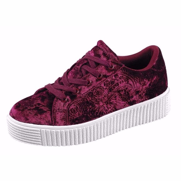 ๐LAST ONE! CLEARANCE Wine Crushed Velvet Sneakers - Picture 2 of 4