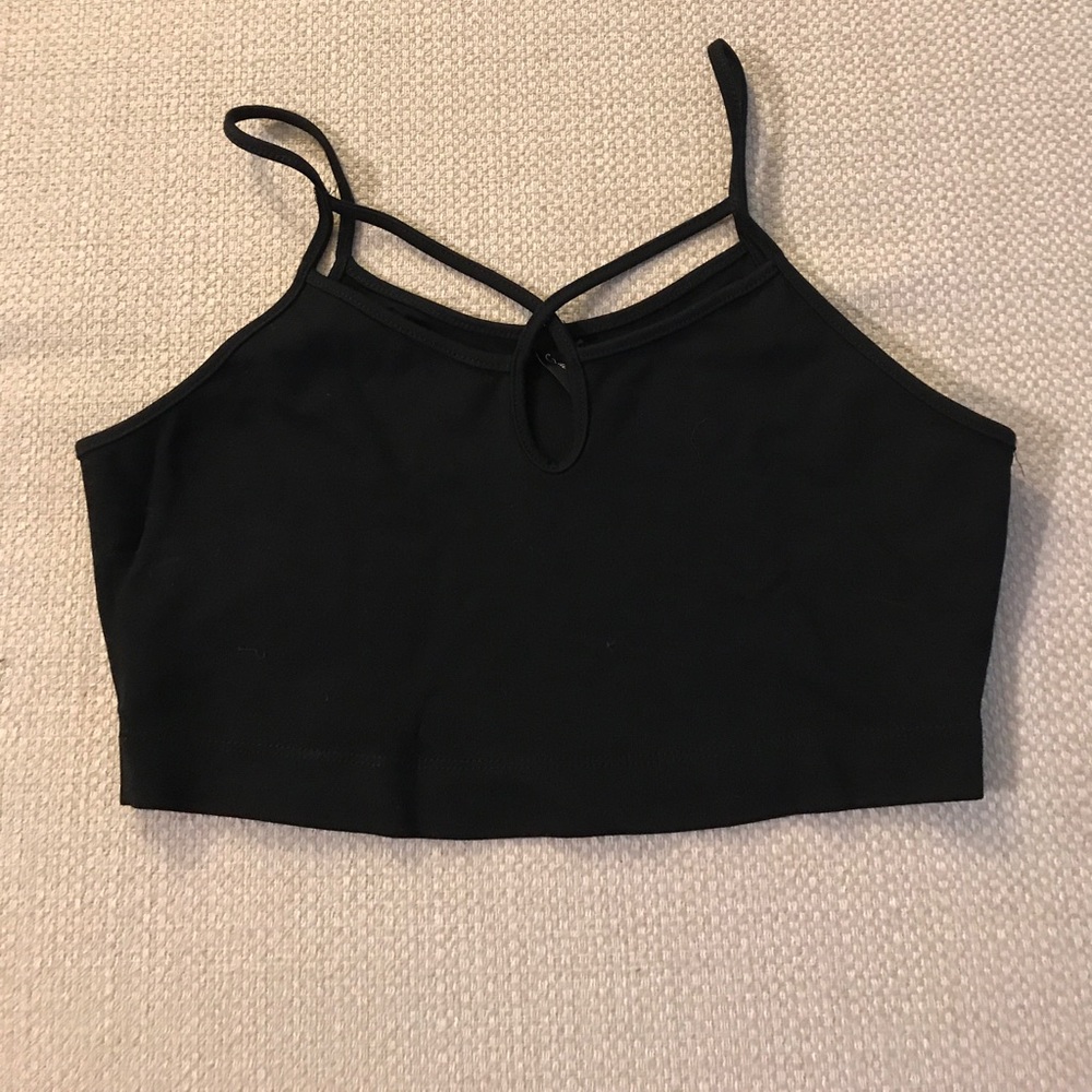 Black crop top with cutout detail
