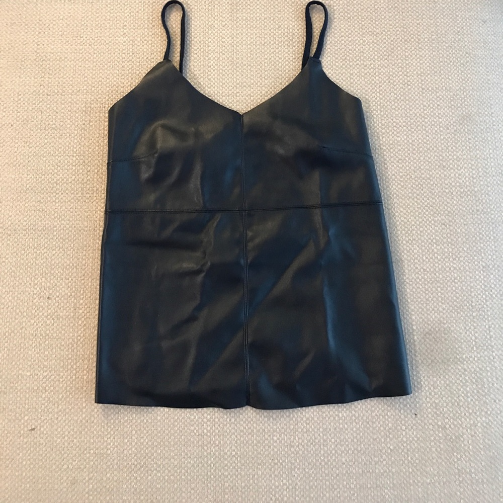 Navy leather tank with knit back