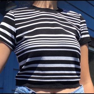 White-Black striped crop top