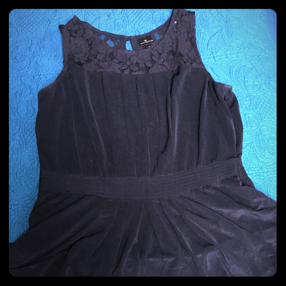 Satin black tank top with lace accents