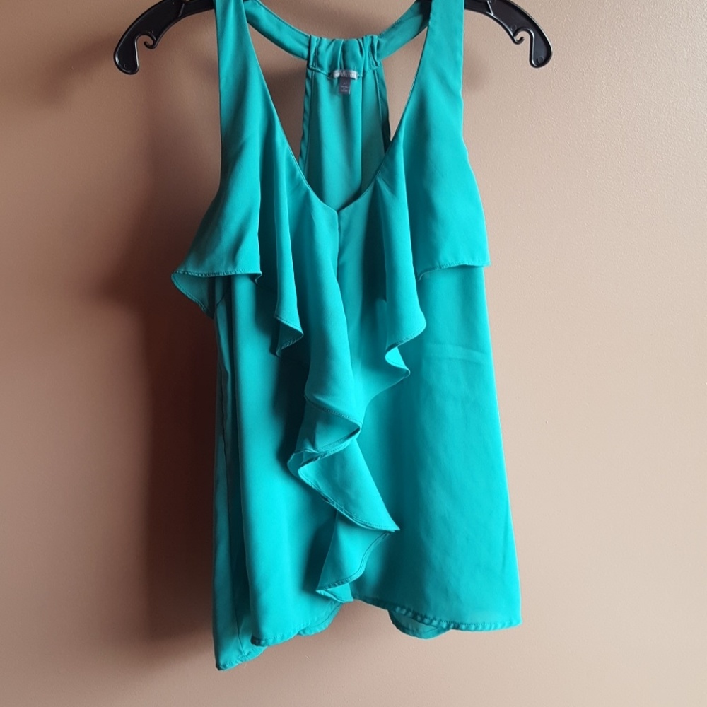 Teal ruffle blouse