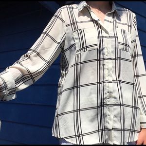 Professional plaid white-black blouse