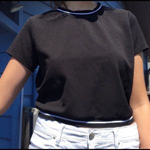 Black crop top with white striped collar