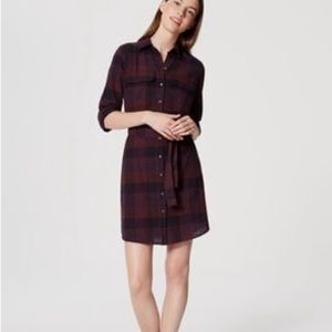 LOFT Plaid Belted Shirtdress size L