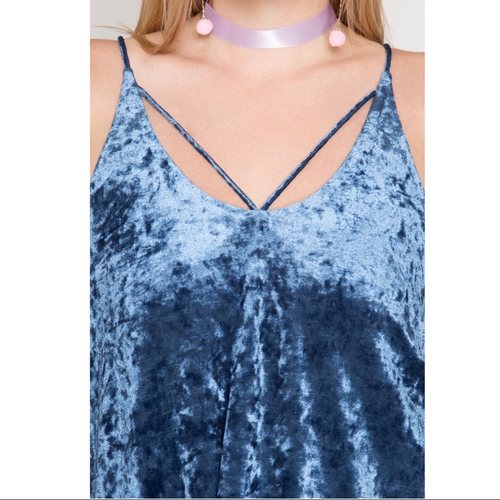 BLUE CRUSHED VELVET DRESS