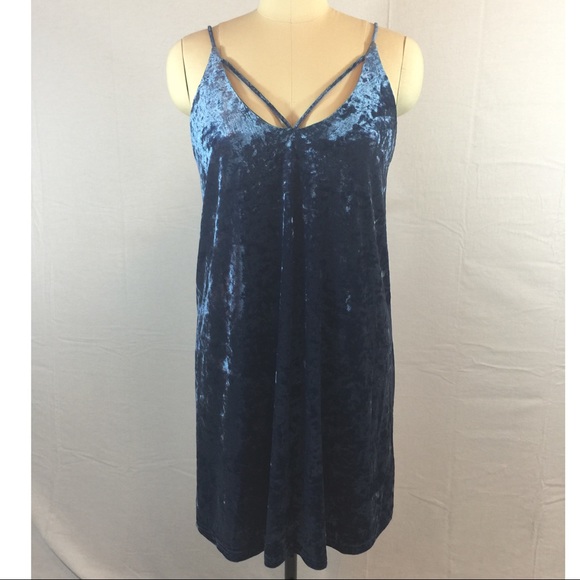 BLUE CRUSHED VELVET DRESS - Picture 4 of 5