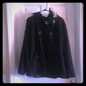 Black peacoat with fur hood!