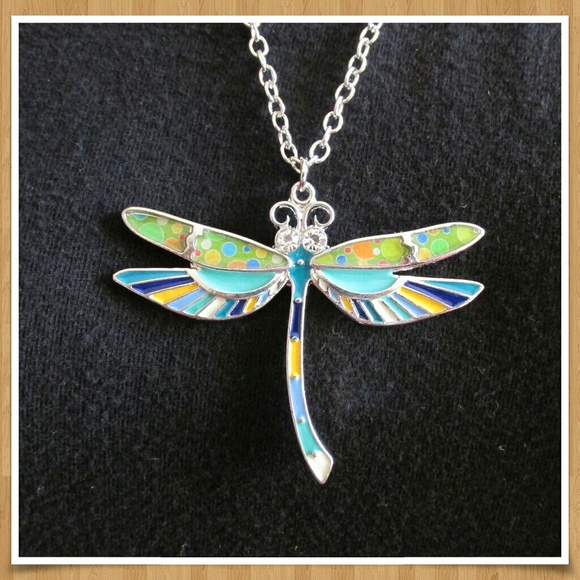 Bonsny Jewelry - Dragonfly Enameled Pendant Necklace by Bonsny