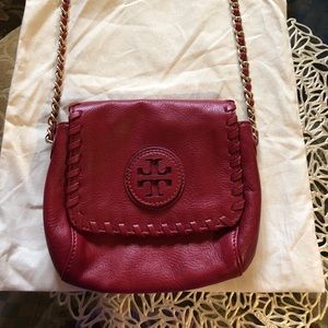 Burgundy Tory Burch Long Chain Clutch