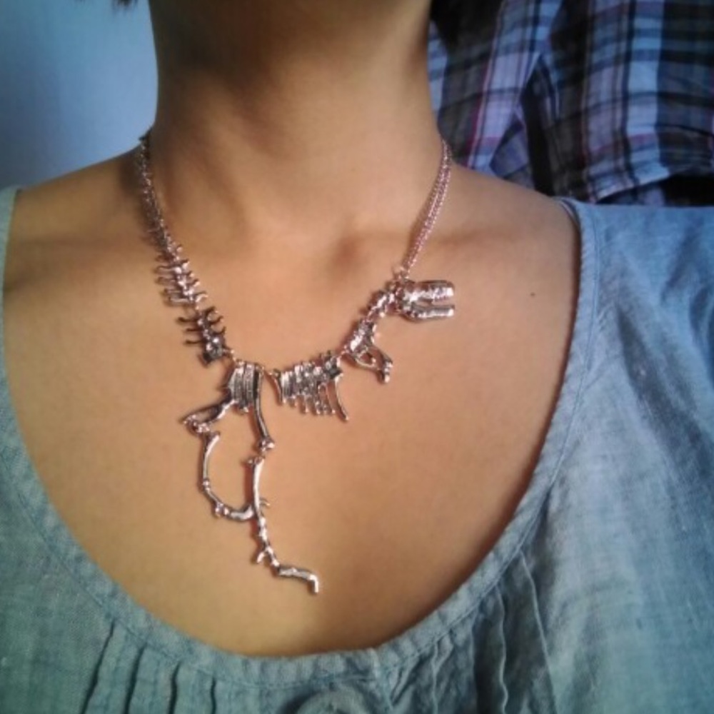 Uncommon Prehistoric Gunmetal T-Rex Necklace - Picture 2 of 2